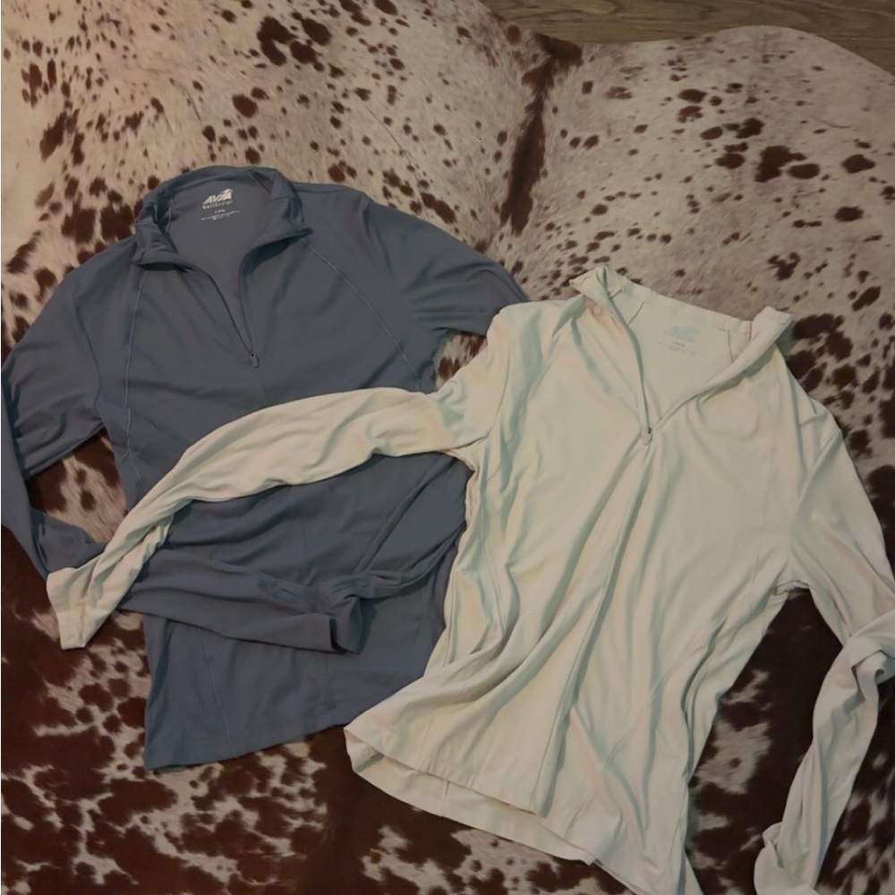 SET OF TWO AVIA Women's Long Sleeve Half-Zip Tops- Blue and Cream SZ small